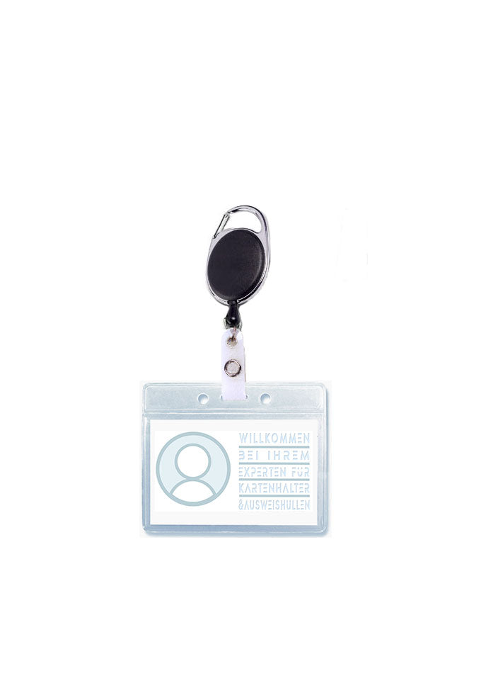 Kartenhalter, Ausweistasche, Ausweishülle, Ticketholder, ID- Kartenhalter, Ausweisetui, Klarsichthülle, Befestigungssteg, Rundloch, Langloch, Ticket holder, Ticket Aufbewahrung, Tickethülle, Schlüsselband, Messe, Festival, Verkaufsfläche, Event, Büro