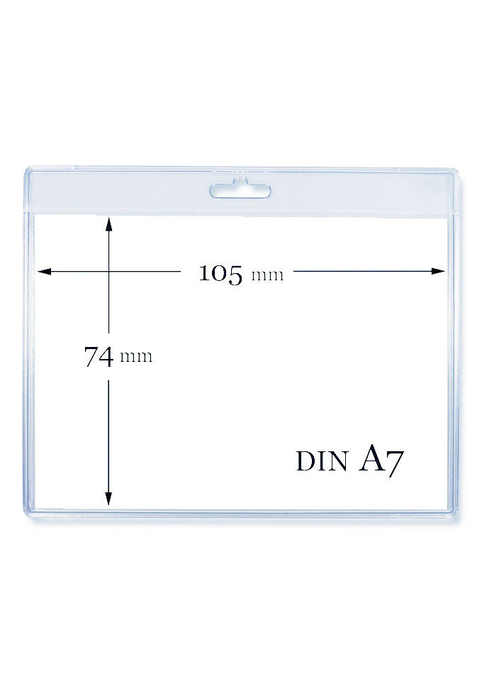 Kartenhalter, Ausweistasche, Ausweishülle, Ticketholder, ID- Kartenhalter, Ausweisetui, Klarsichtfolie, Befestigungssteg, Rundloch, Langloch, Ticket holder, Ticket Aufbewahrung, Tickethülle , Euroloch, Preistaghülle, Preistag, Hülle, DIN A7