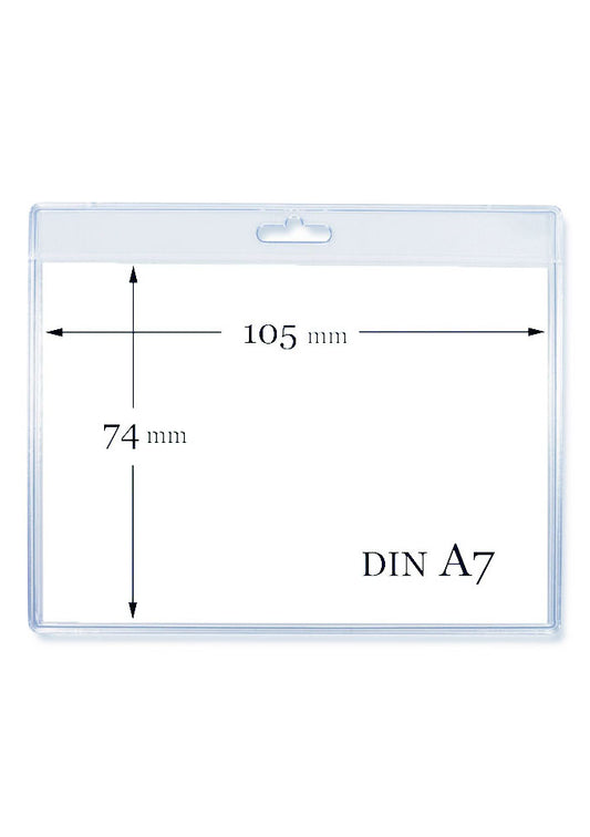 Kartenhalter, Ausweistasche, Ausweishülle, Ticketholder, ID- Kartenhalter, Ausweisetui, Klarsichtfolie, Befestigungssteg, Rundloch, Langloch, Ticket holder, Ticket Aufbewahrung, Tickethülle , Euroloch, Preistaghülle, Preistag, Hülle, DIN A7