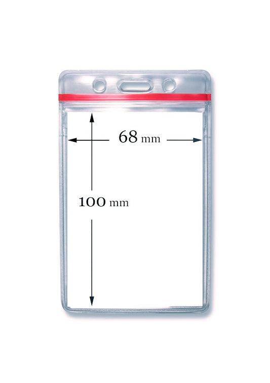 Kartenhalter, Ausweistasche, Ausweishülle, Ticketholder, ID- Kartenhalter, Ausweisetui, Klarsichtfolie, Befestigungssteg, Rundloch, Langloch, Ticket holder, Ticket Aufbewahrung, Tickethülle,Zip-Lock wetterfest verschließbar