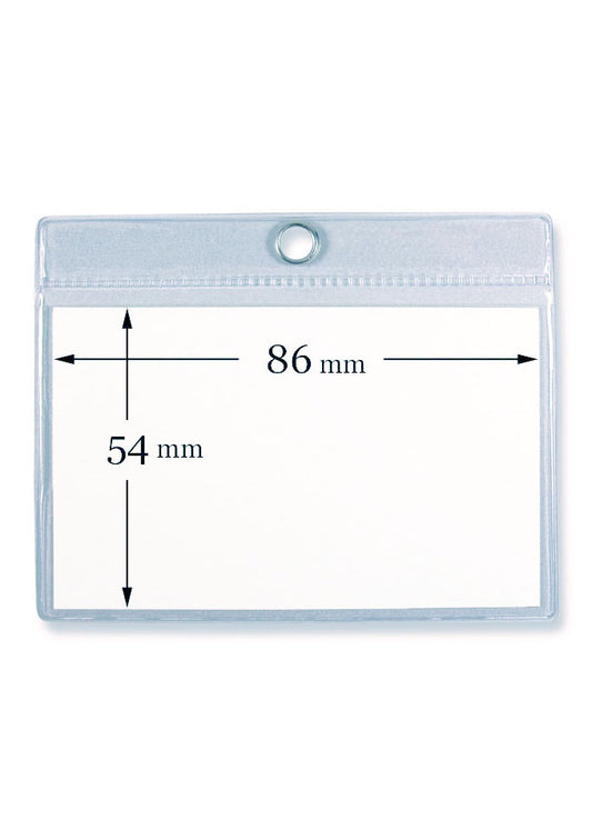 Kartenhalter, Ausweistasche, Ausweishülle, Ticketholder, ID- Kartenhalter, Ausweisetui, Klarsichtfolie, Befestigungssteg, Rundloch, Langloch, Ticket holder, Ticket Aufbewahrung, Tickethülle , metallverstärktes Rundloch