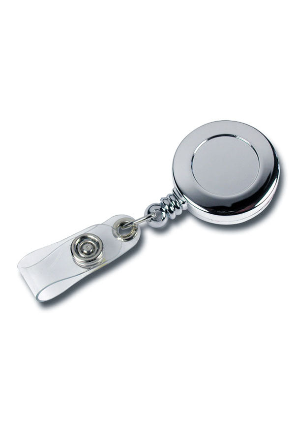 Jojo-Ausweishalter, Aufrollautomatik, Ausweishalter, Kartenhalter,  Lasche, Logo-Aufdruck, chrom, glänzend