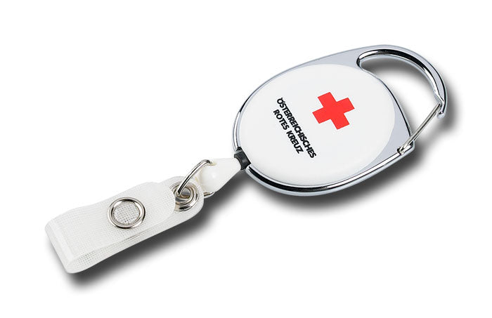 Jo-Jo-Ausweishalter mit Aufrollmechanismus, Gürtelclip + Ausweisbefestigung